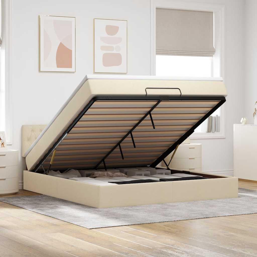 Ottoman-Bett mit Matratze Creme 160x200 cm Stoff