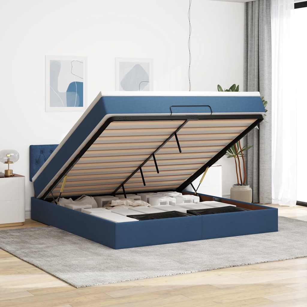 Ottoman-Bett mit Matratze Blau 160x200 cm Stoff