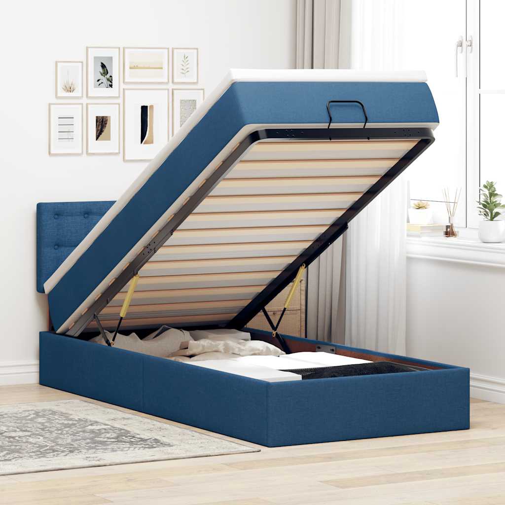 Ottoman-Bett mit Matratze Blau 90x190 cm Stoff