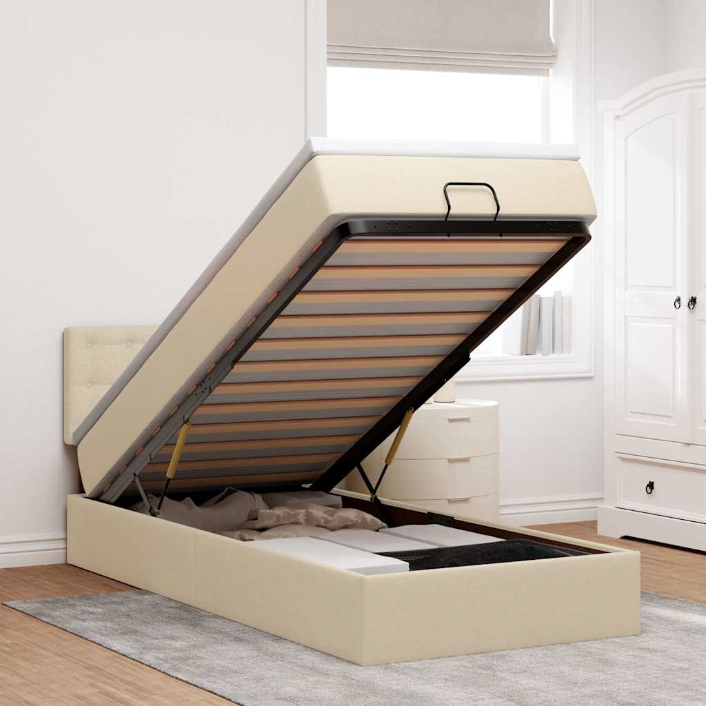 Ottoman-Bett mit Matratze Creme 100x200 cm Stoff