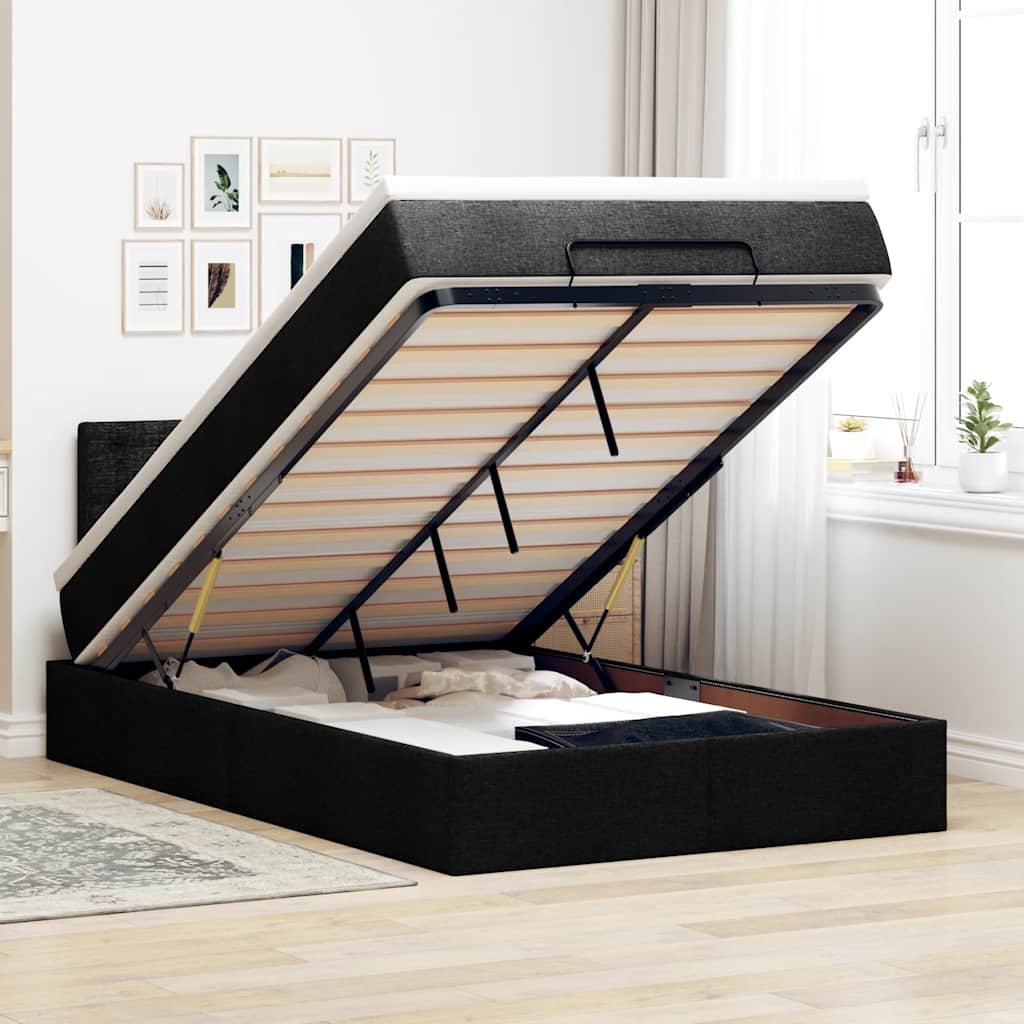 Ottoman-Bett mit Matratze Schwarz 120x200 cm Stoff