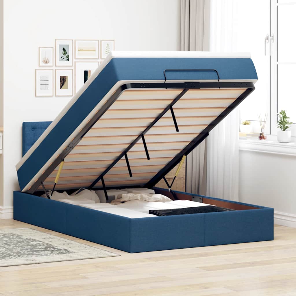 Ottoman-Bett mit Matratze Blau 120x200 cm Stoff