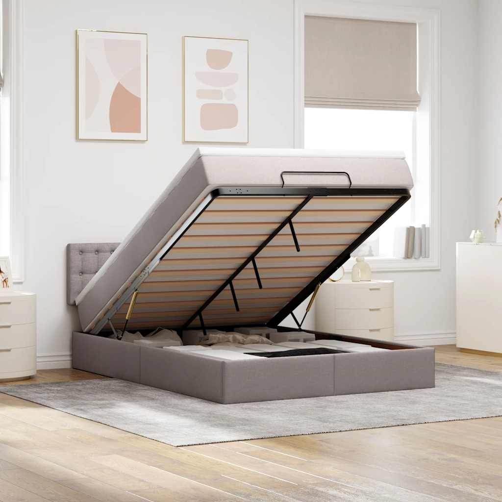 Ottoman-Bett mit Matratze Taupe 140x190 cm Stoff