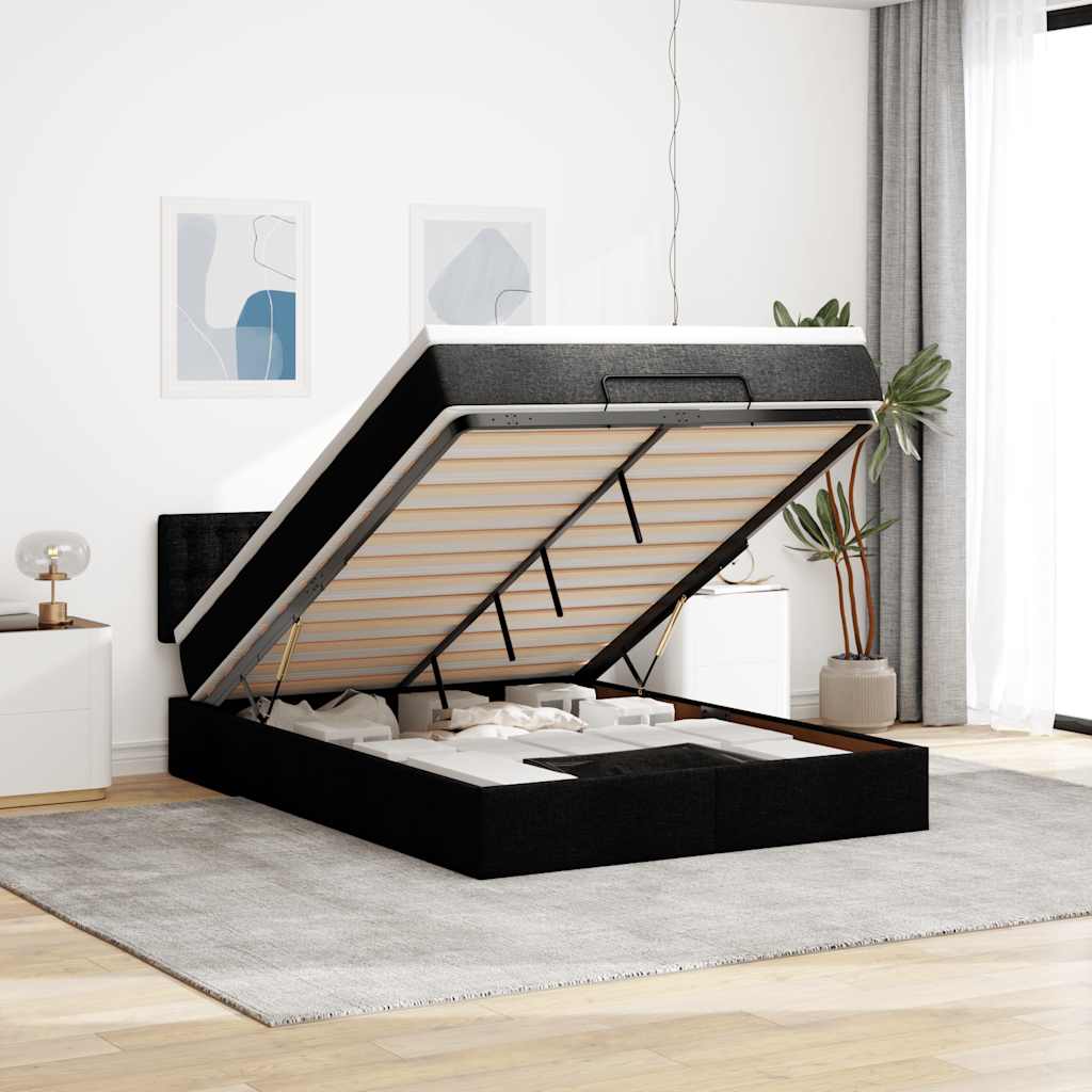 Ottoman-Bett mit Matratze Schwarz 140x200 cm Stoff