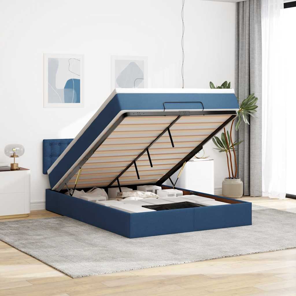 Ottoman-Bett mit Matratze Blau 140x200 cm Stoff