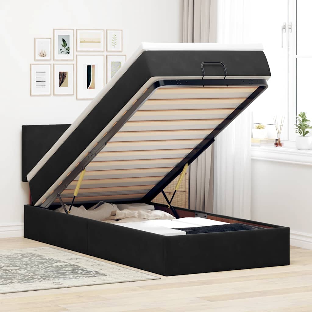 Ottoman-Bett mit Matratze Schwarz 90x190 cm Samt