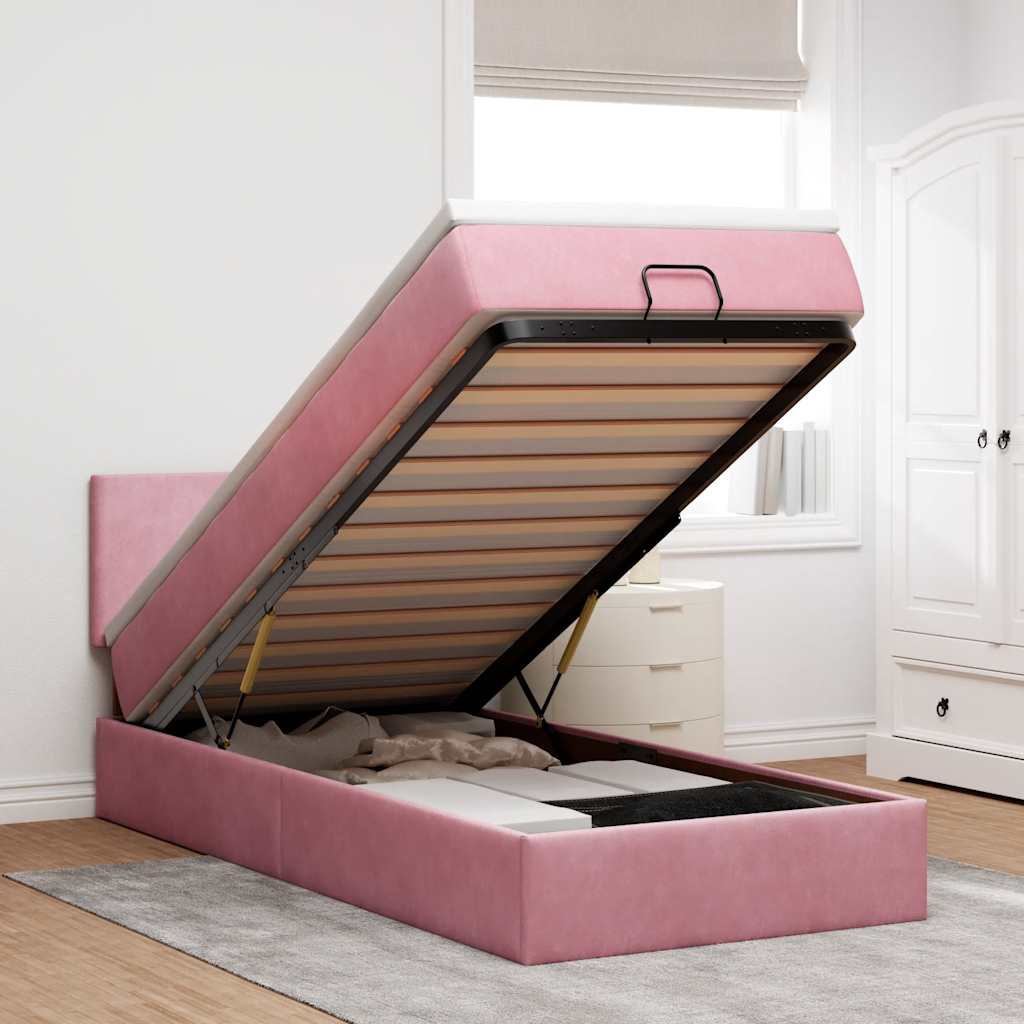Ottoman-Bett mit Matratze Rosa 90x190 cm Samt