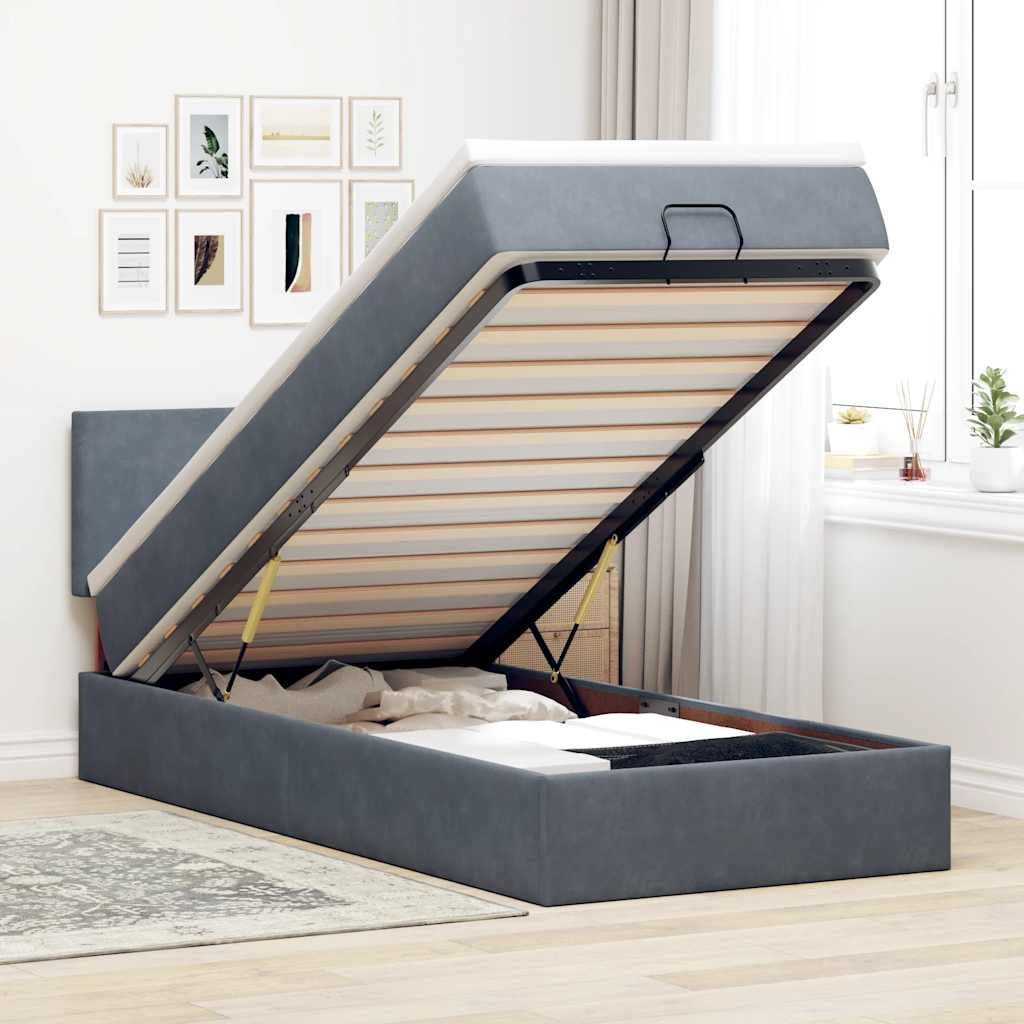 Ottoman-Bett mit Matratze Dunkelgrau 90x200 cm Samt