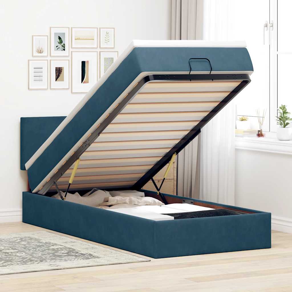 Ottoman-Bett mit Matratze Dunkelblau 90x200 cm Samt