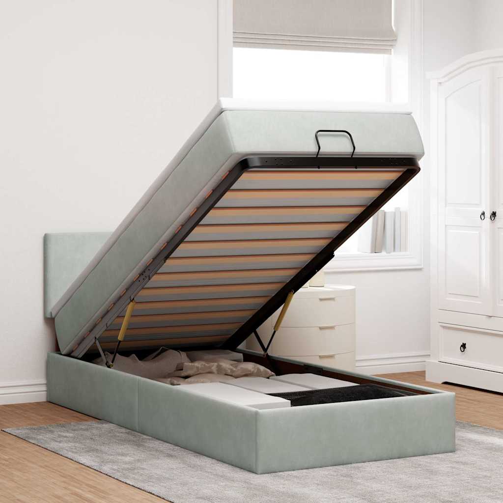 Ottoman-Bett mit Matratze Hellgrau 100x200 cm Samt