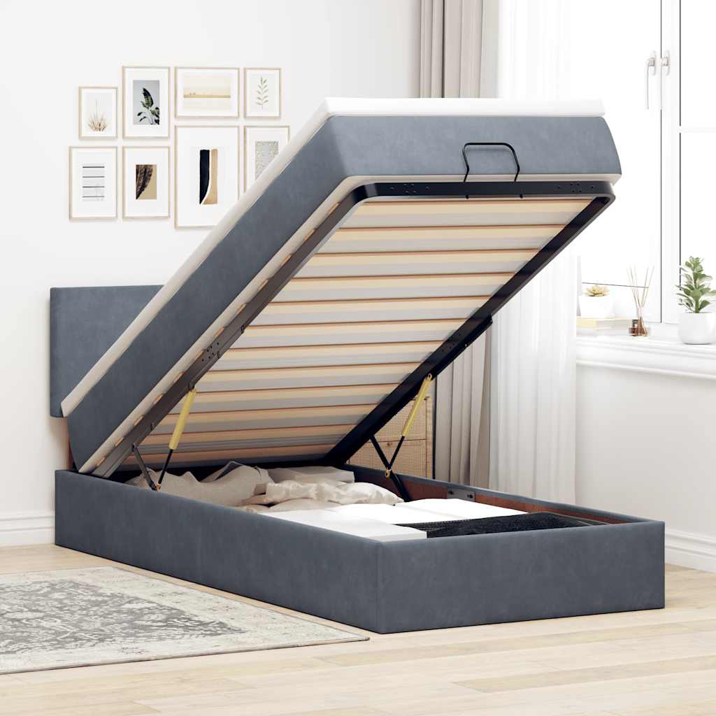 Ottoman-Bett mit Matratze Dunkelgrau 100x200 cm Samt