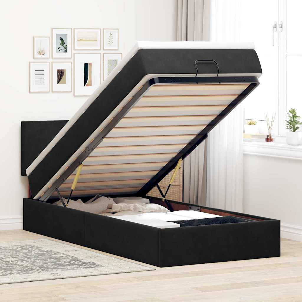Ottoman-Bett mit Matratze Schwarz 100x200 cm Samt
