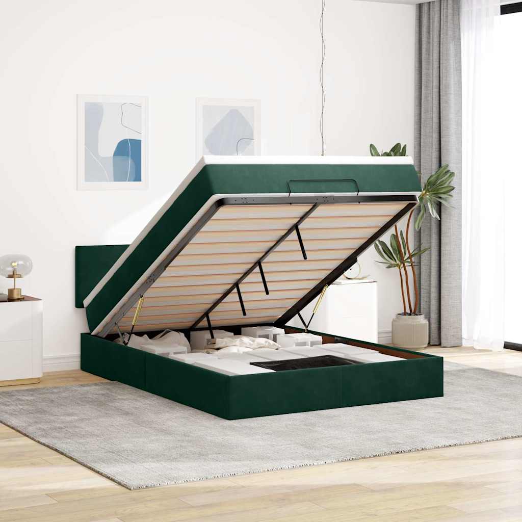 Ottoman-Bett mit Matratze Dunkelgrün 140x190 cm Samt