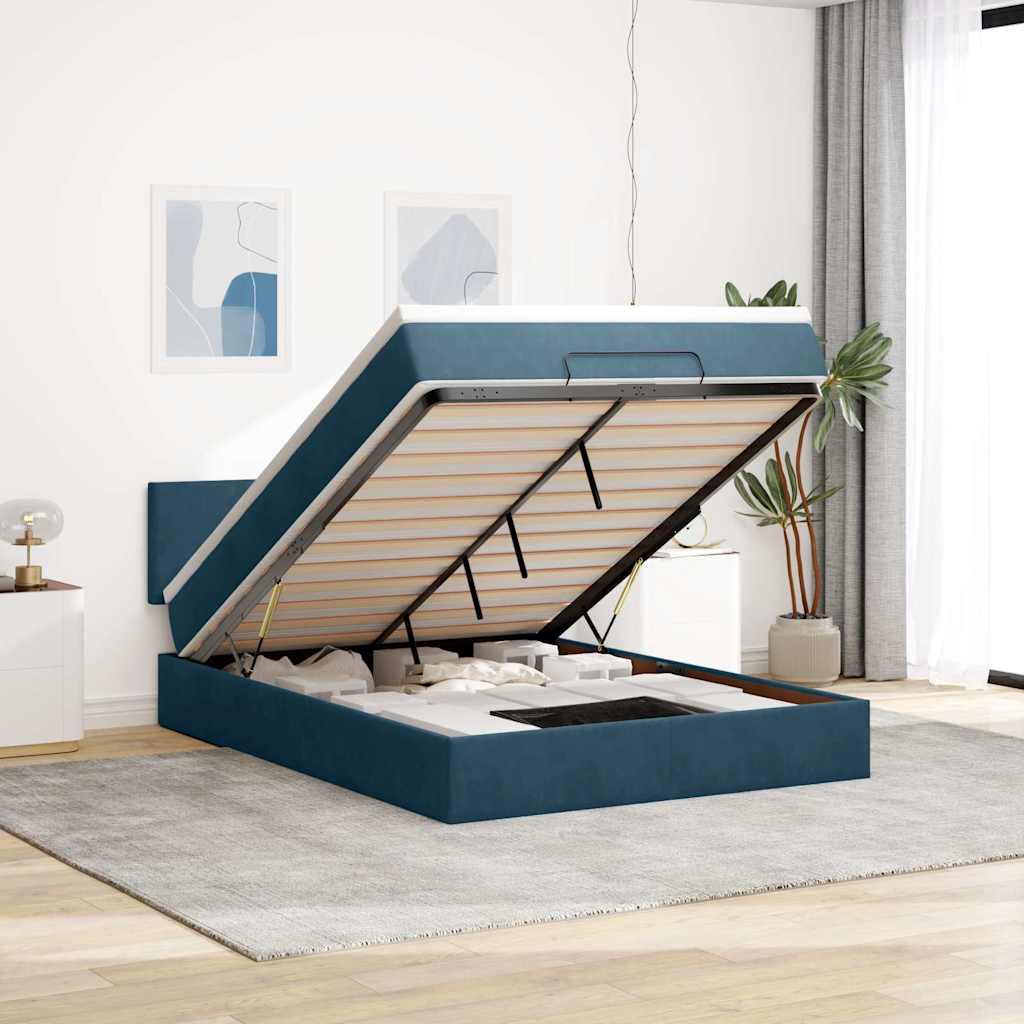 Ottoman-Bett mit Matratze Dunkelblau 140x190 cm Samt