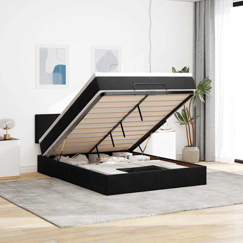 Ottoman-Bett mit Matratze Schwarz 140x200 cm Samt