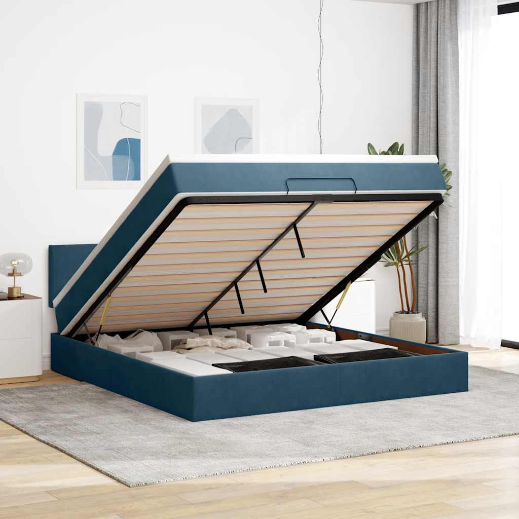 Ottoman-Bett mit Matratze Dunkelblau 160x200 cm Samt