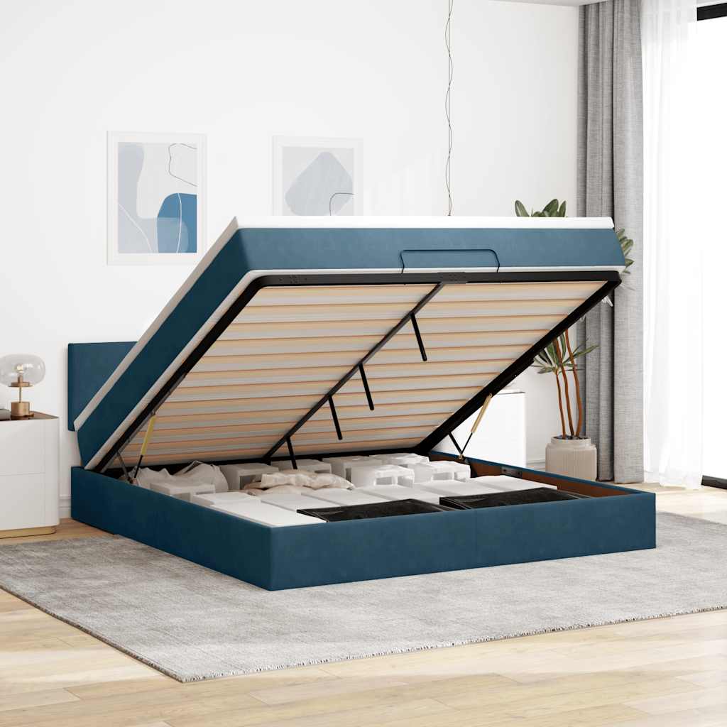 Ottoman-Bett mit Matratze Dunkelblau 180x200 cm Samt