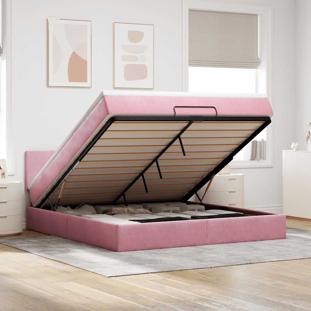 Ottoman-Bett mit Matratze Rosa 180x200 cm Samt
