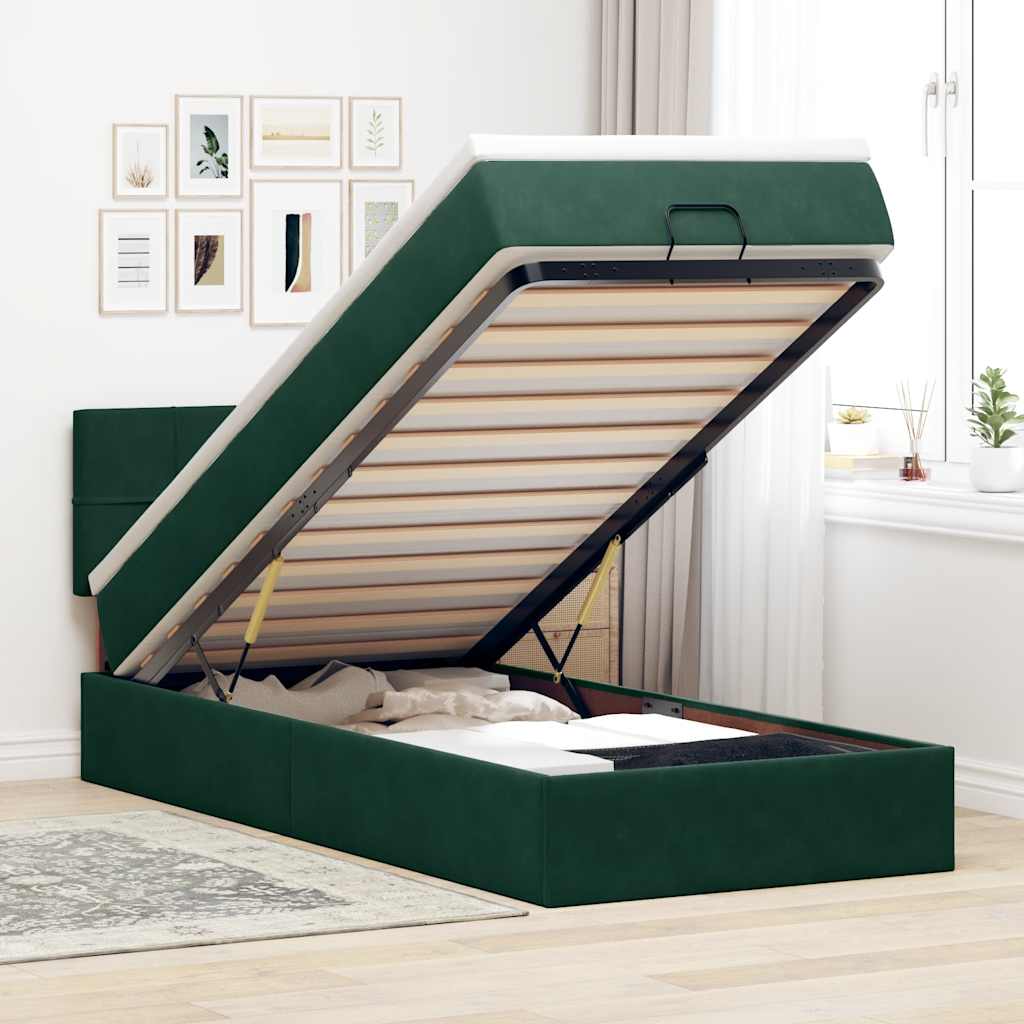 Ottoman-Bett mit Matratze Dunkelgrün 90x190 cm Samt