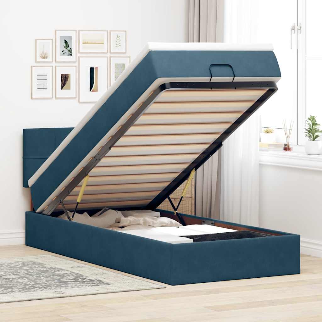 Ottoman-Bett mit Matratze Dunkelblau 90x190 cm Samt