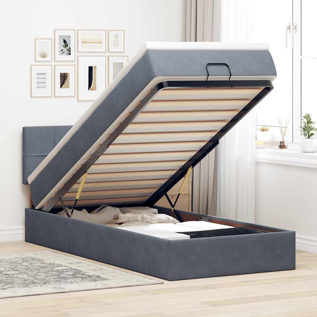 Ottoman-Bett mit Matratze Dunkelgrau 100x200 cm Samt