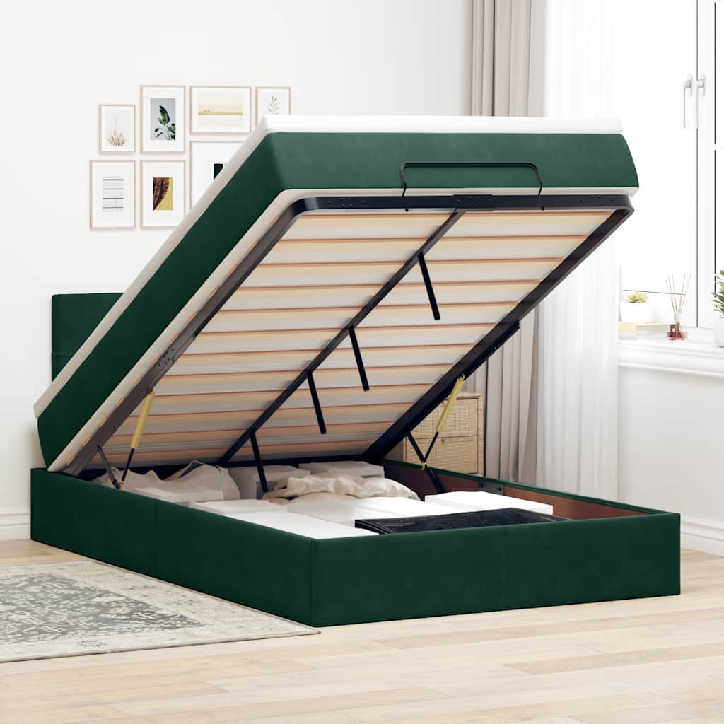 Ottoman-Bett mit Matratze Dunkelgrün 120x190 cm Samt