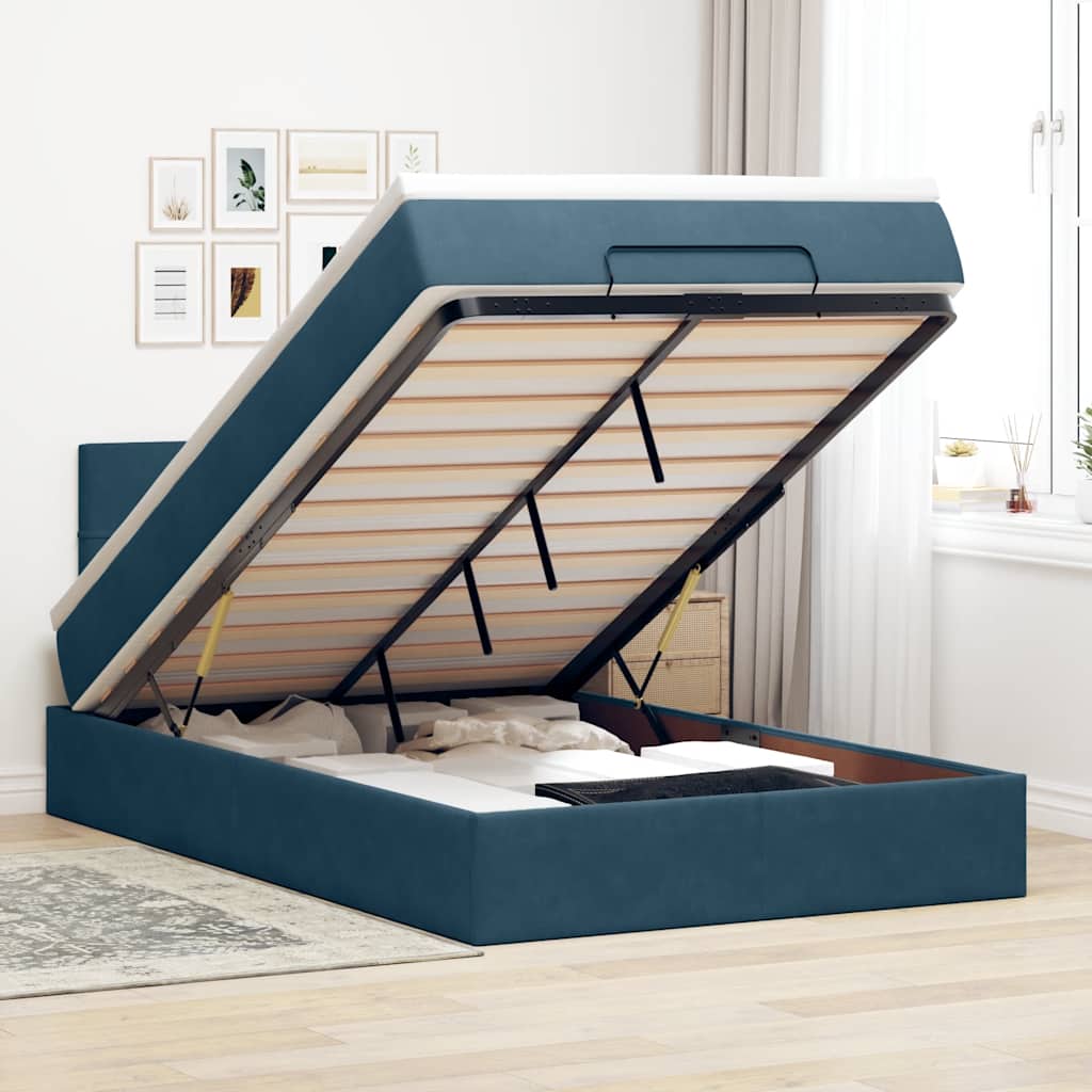 Ottoman-Bett mit Matratze Dunkelblau 120x200 cm Samt
