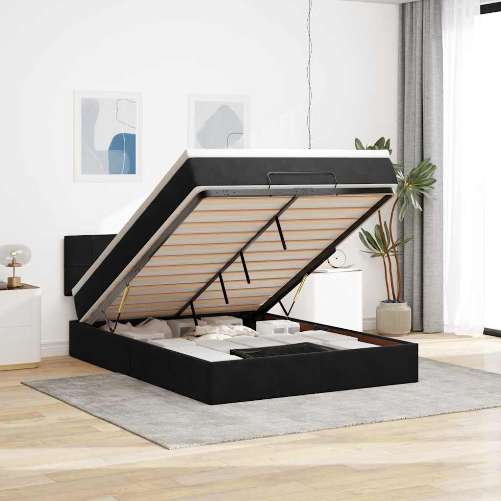 Ottoman-Bett mit Matratze Schwarz 140x190 cm Samt