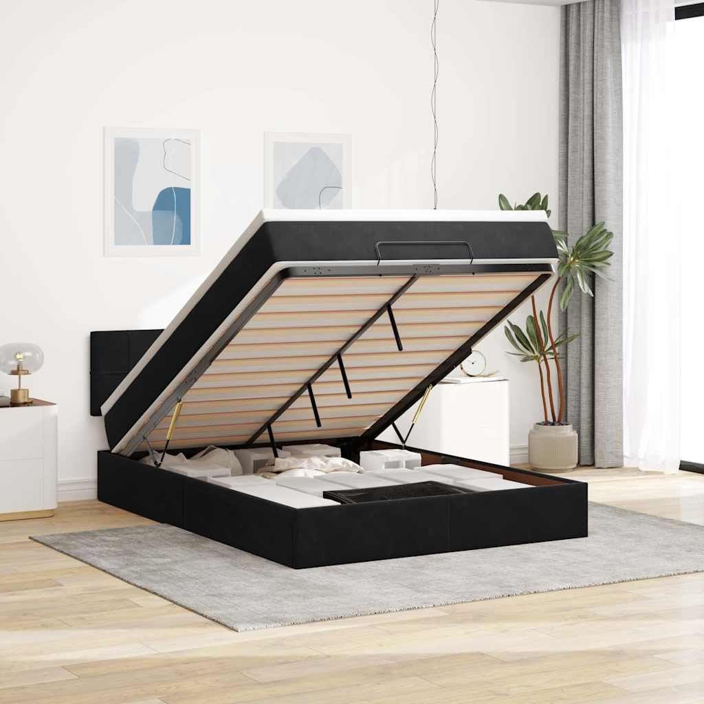 Ottoman-Bett mit Matratze Schwarz 140x200 cm Samt