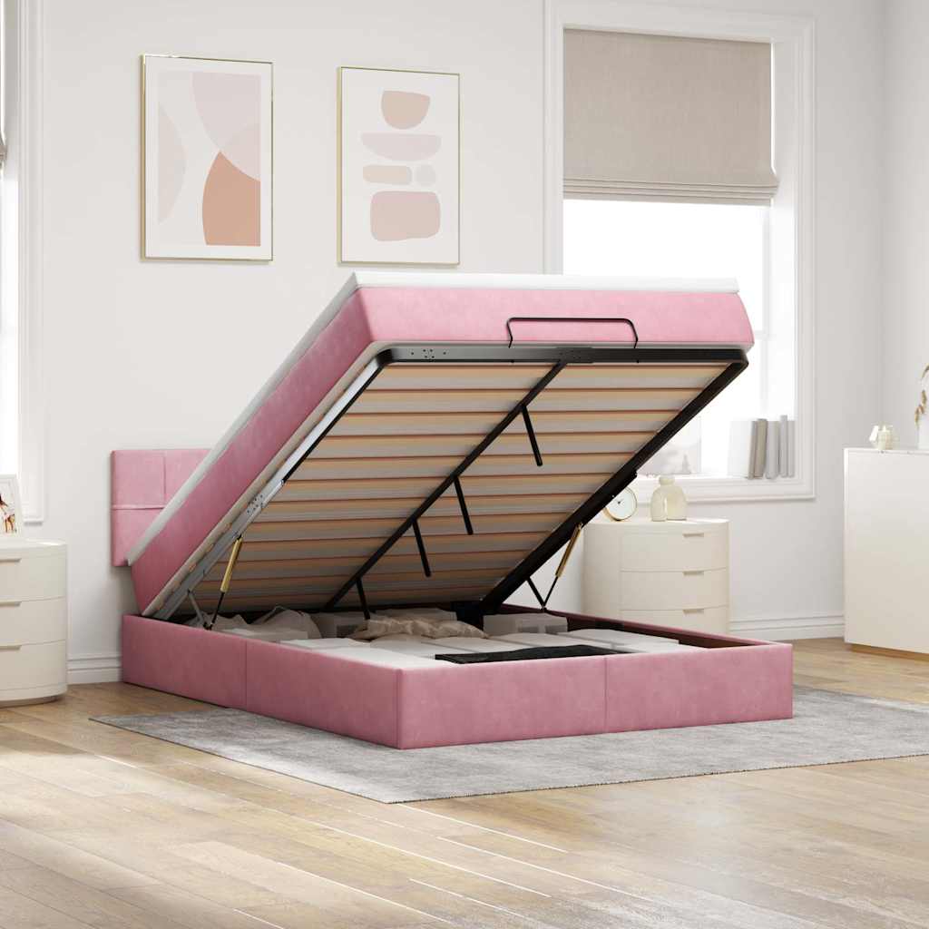 Ottoman-Bett mit Matratze Rosa 140x200 cm Samt