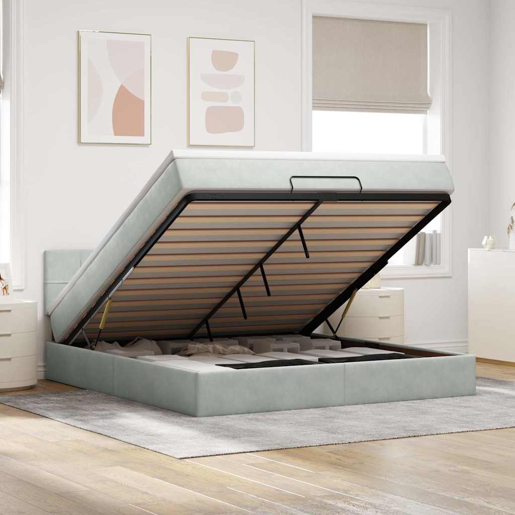 Ottoman-Bett mit Matratze Hellgrau 160x200 cm Samt