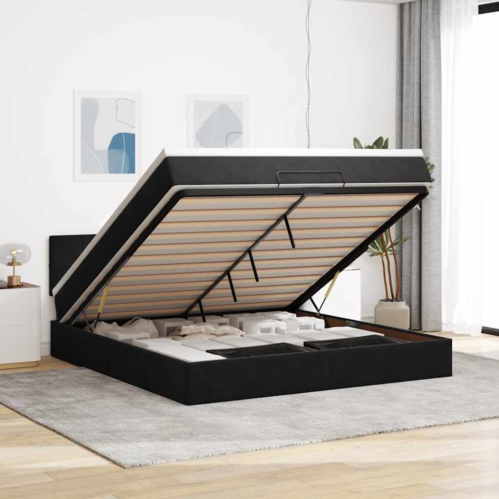 Ottoman-Bett mit Matratze Schwarz 160x200 cm Samt