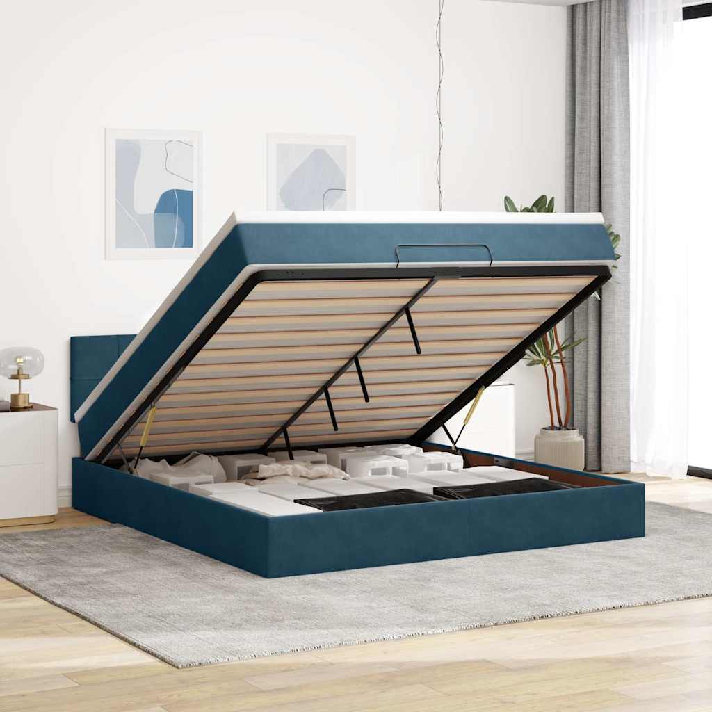 Ottoman-Bett mit Matratze Dunkelblau 180x200 cm Samt