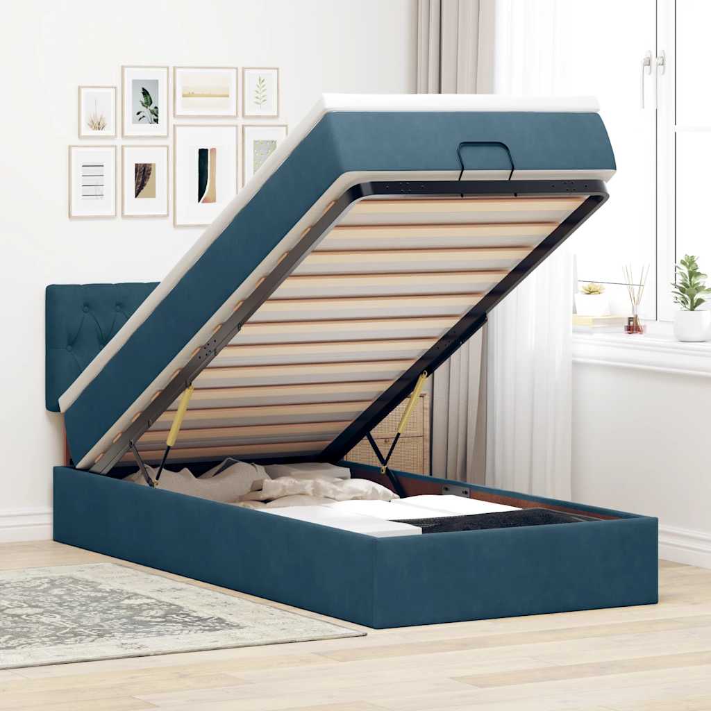 Ottoman-Bett mit Matratze Dunkelblau 100x200 cm Samt