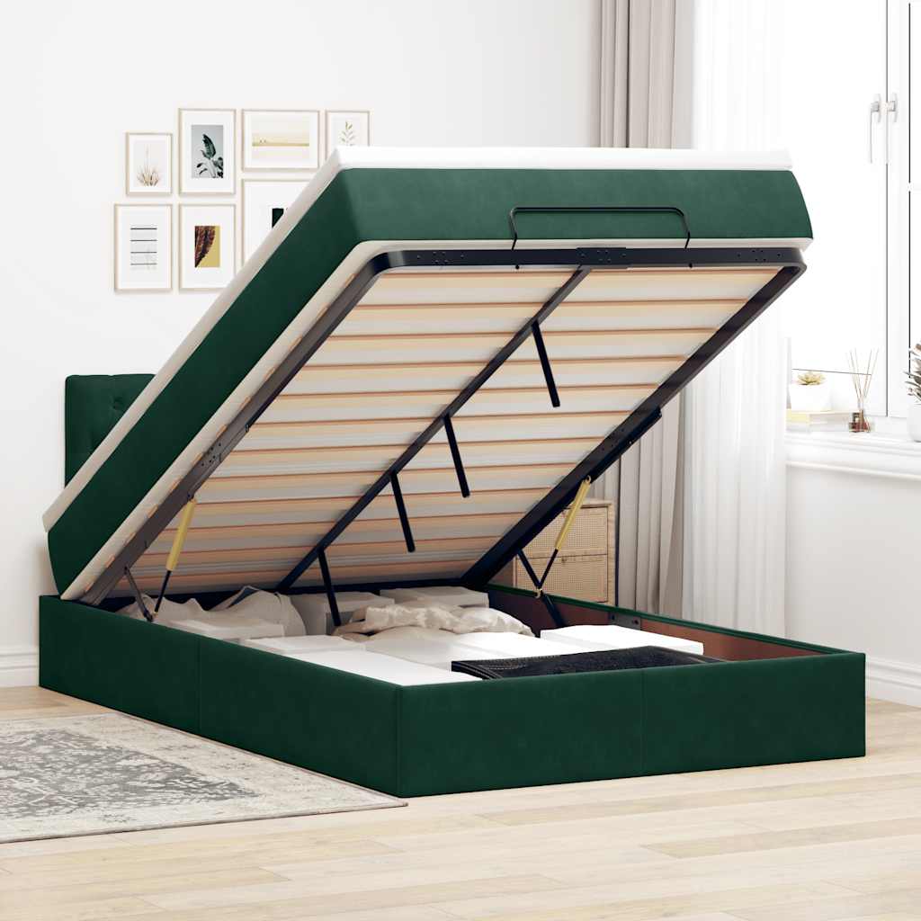 Ottoman-Bett mit Matratze Dunkelgrün 120x190 cm Samt