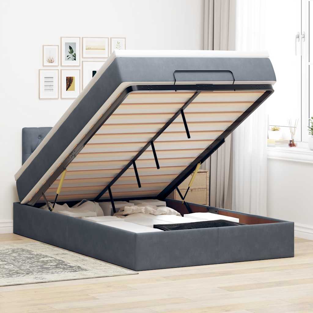 Ottoman-Bett mit Matratze Dunkelgrau 120x200 cm Samt