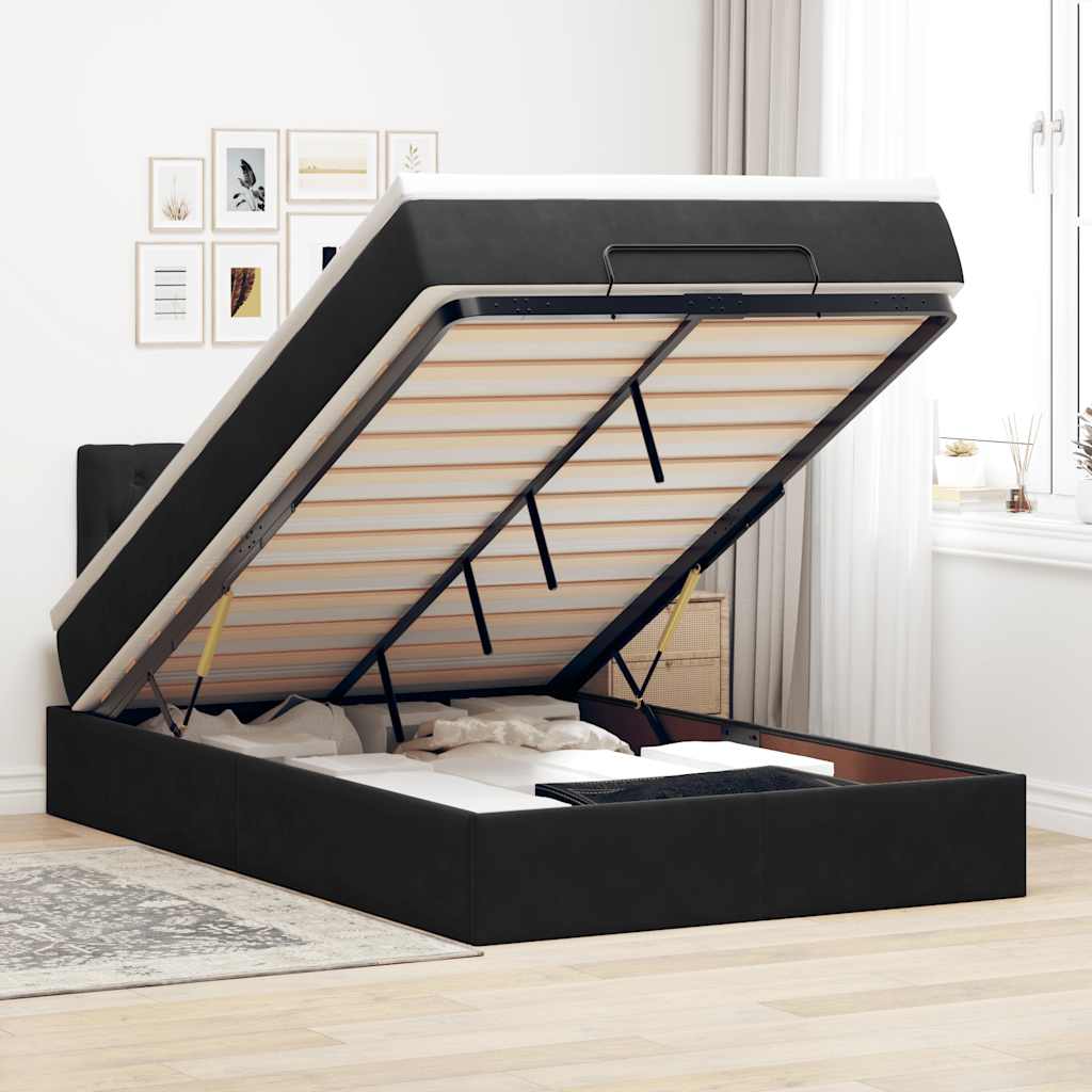 Ottoman-Bett mit Matratze Schwarz 120x200 cm Samt