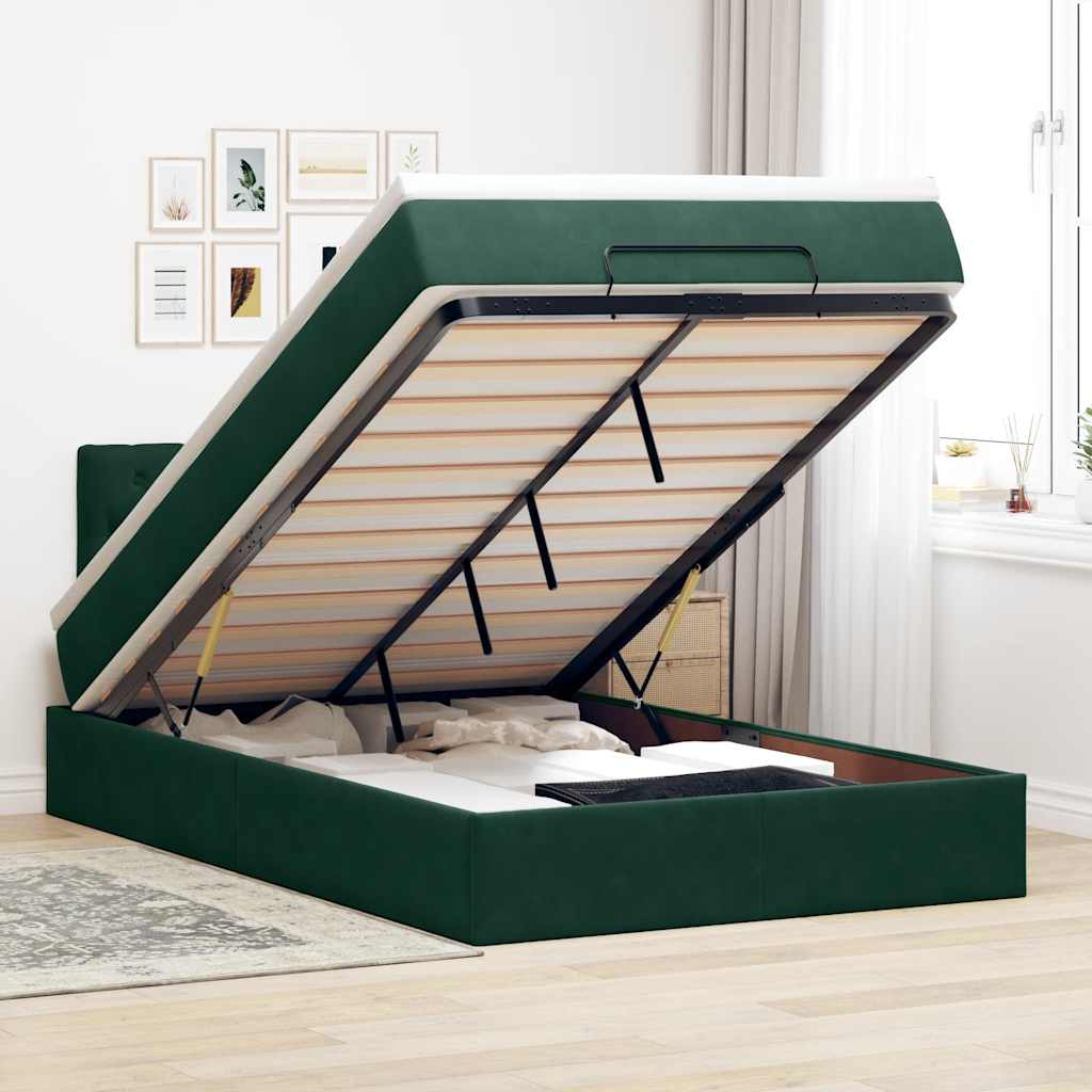 Ottoman-Bett mit Matratze Dunkelgrün 120x200 cm Samt