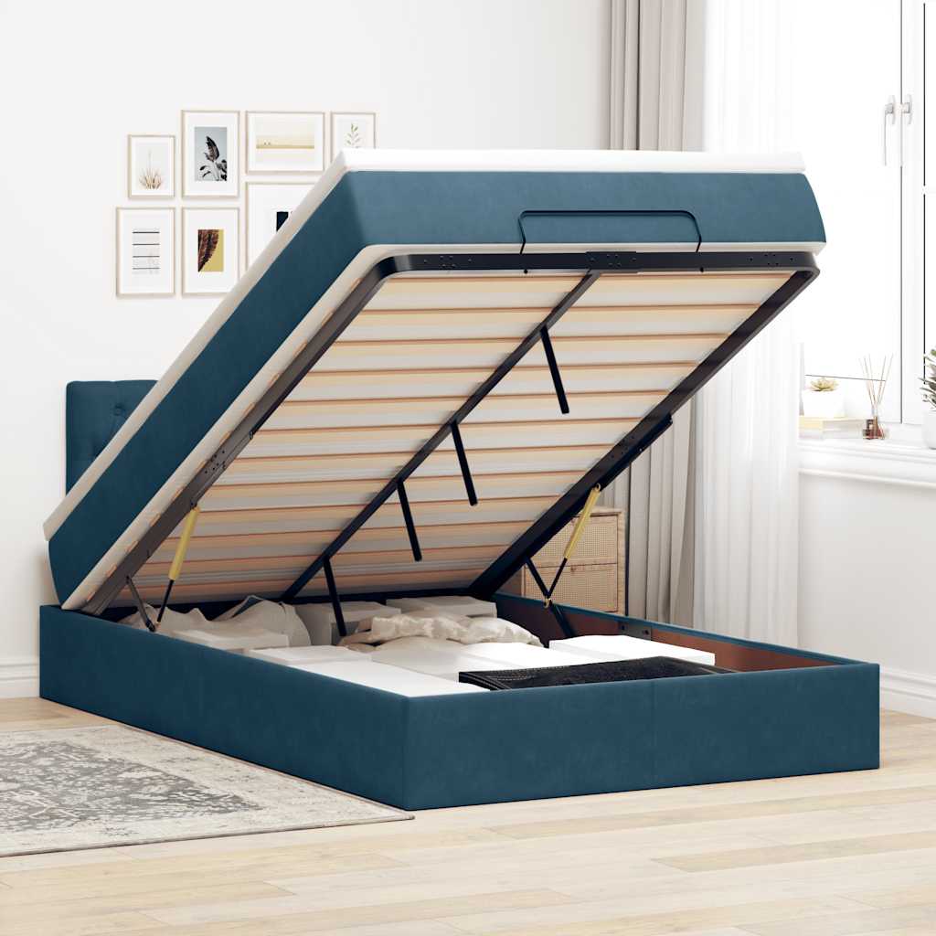 Ottoman-Bett mit Matratze Dunkelblau 120x200 cm Samt
