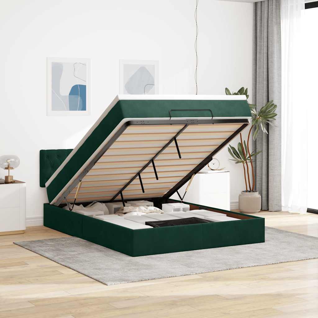 Ottoman-Bett mit Matratze Dunkelgrün 140x190 cm Samt