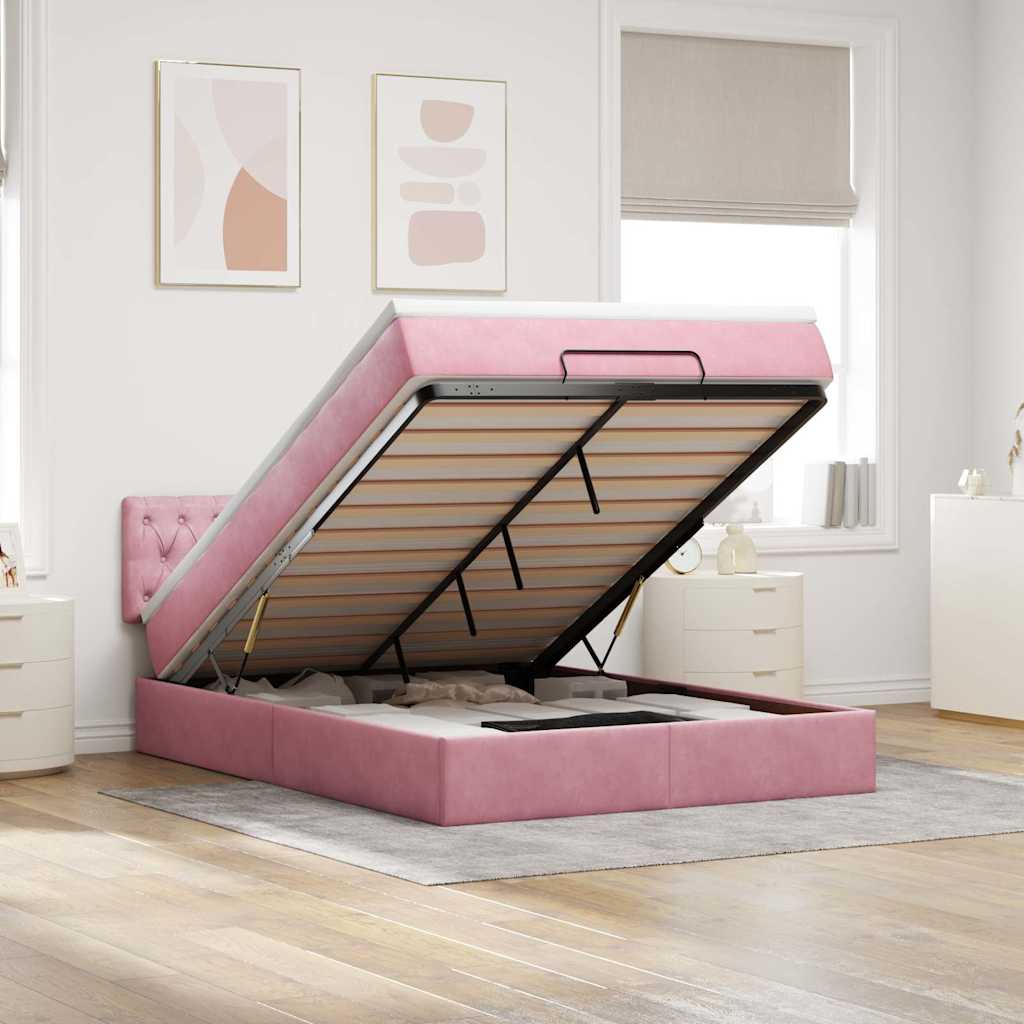 Ottoman-Bett mit Matratze Rosa 140x190 cm Samt