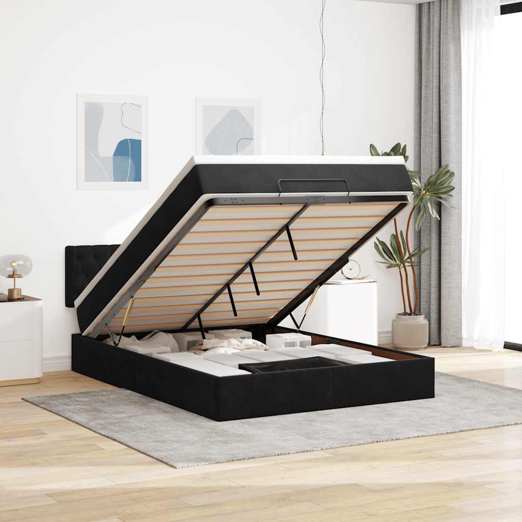 Ottoman-Bett mit Matratze Schwarz 140x200 cm Samt