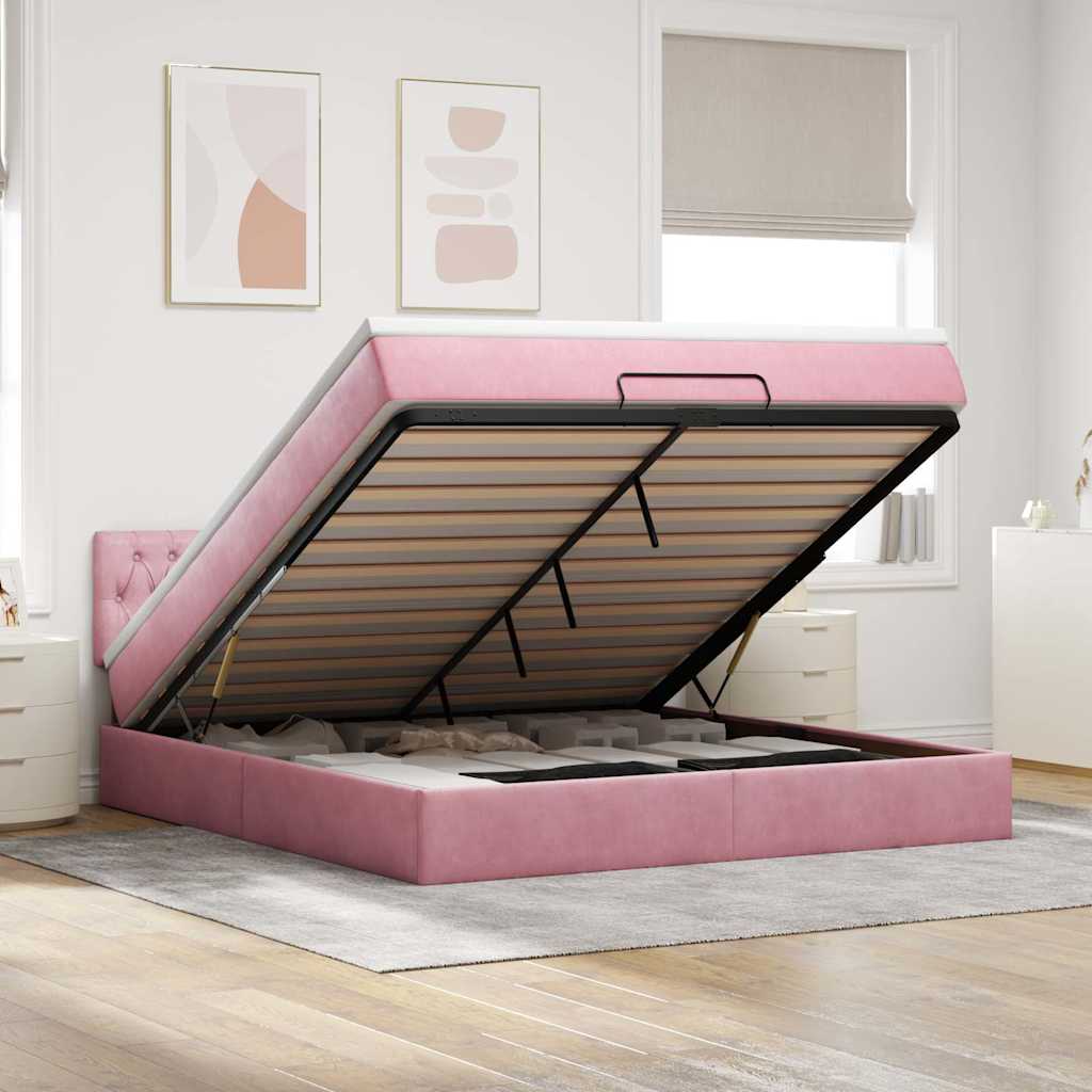 Ottoman-Bett mit Matratze Rosa 160x200 cm Samt