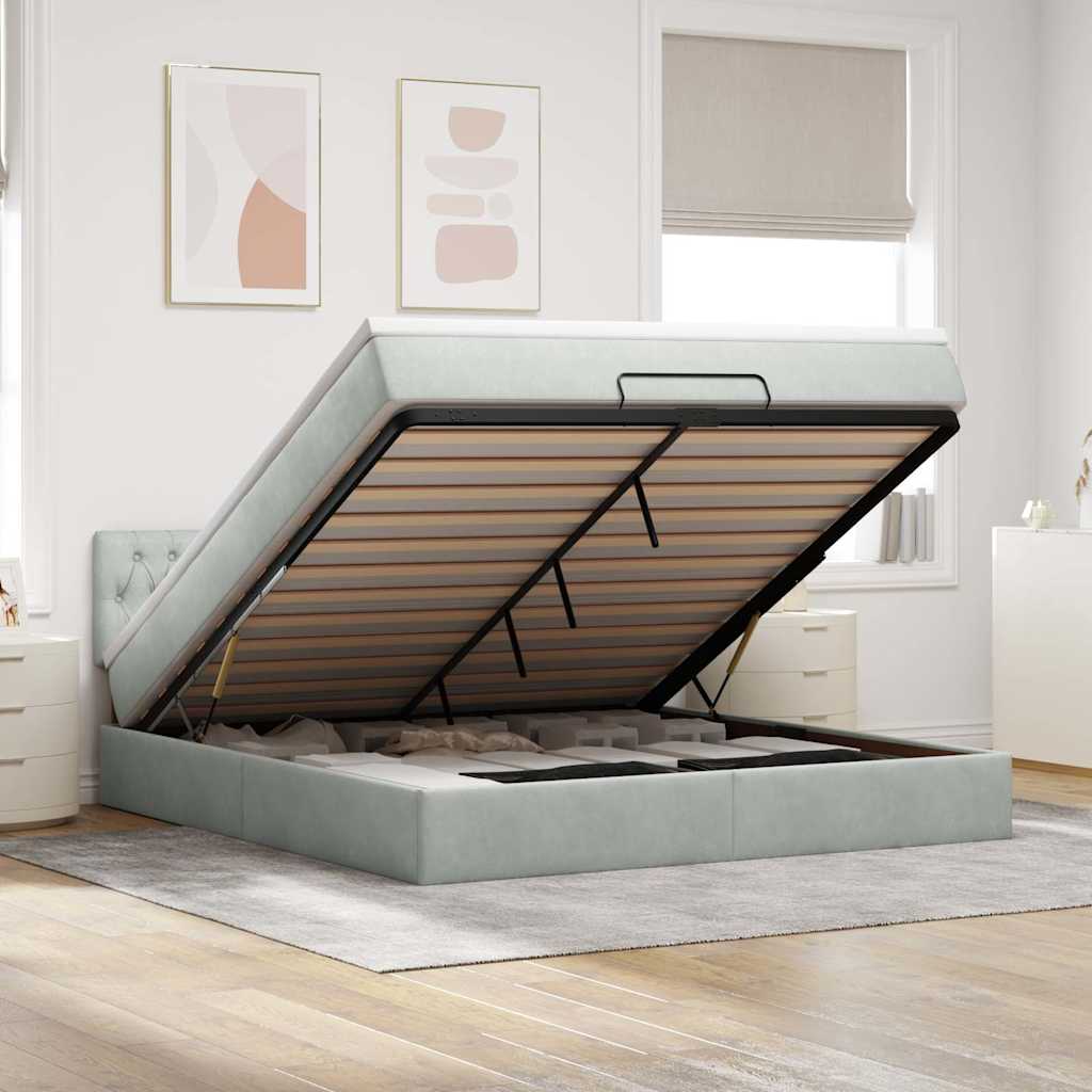 Ottoman-Bett mit Matratze Hellgrau 180x200 cm Samt