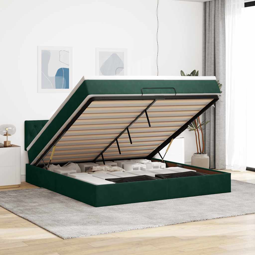 Ottoman-Bett mit Matratze Dunkelgrün 180x200 cm Samt