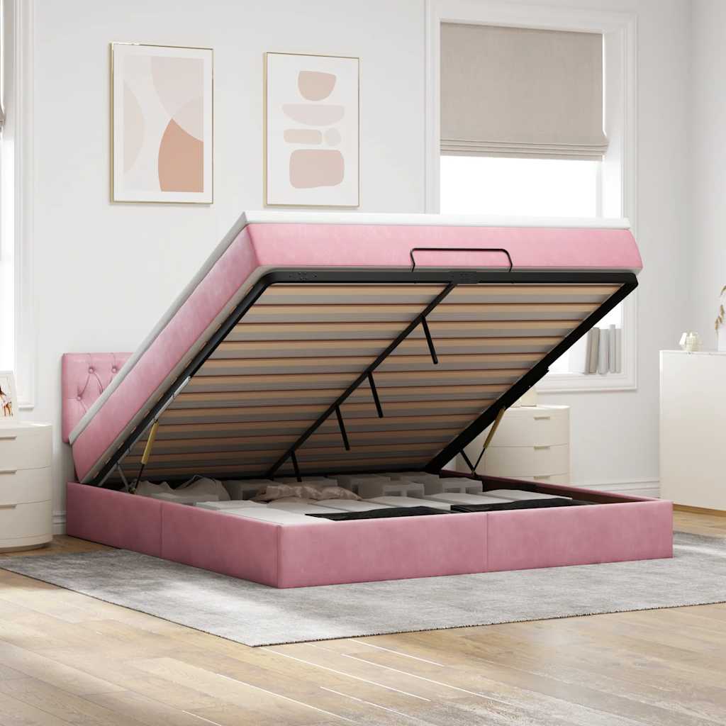 Ottoman-Bett mit Matratze Rosa 180x200 cm Samt