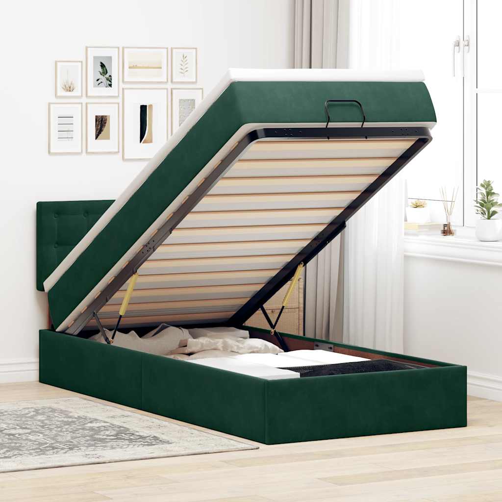 Ottoman-Bett mit Matratze Dunkelgrün 90x190 cm Samt