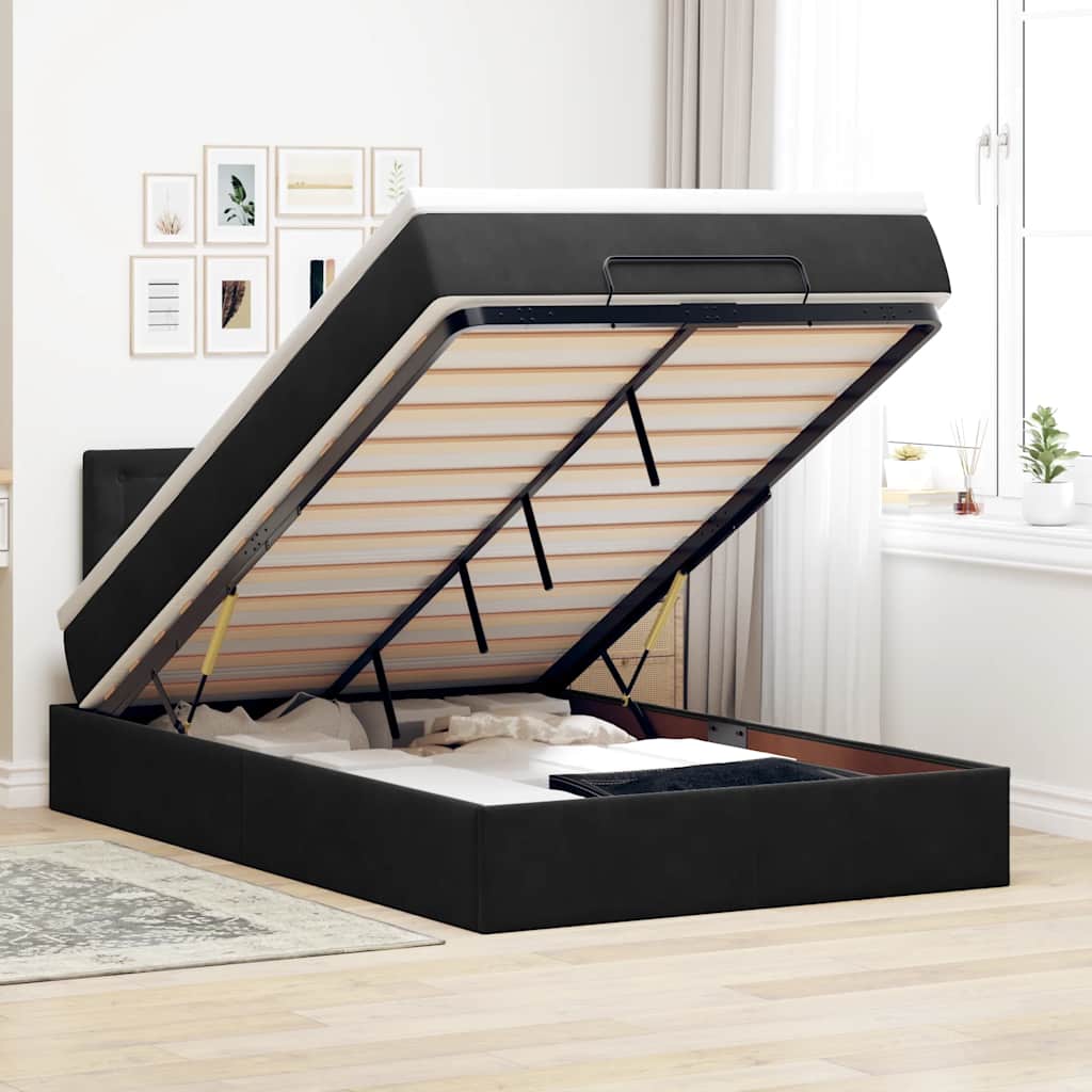Ottoman-Bett mit Matratze Schwarz 120x190 cm Samt