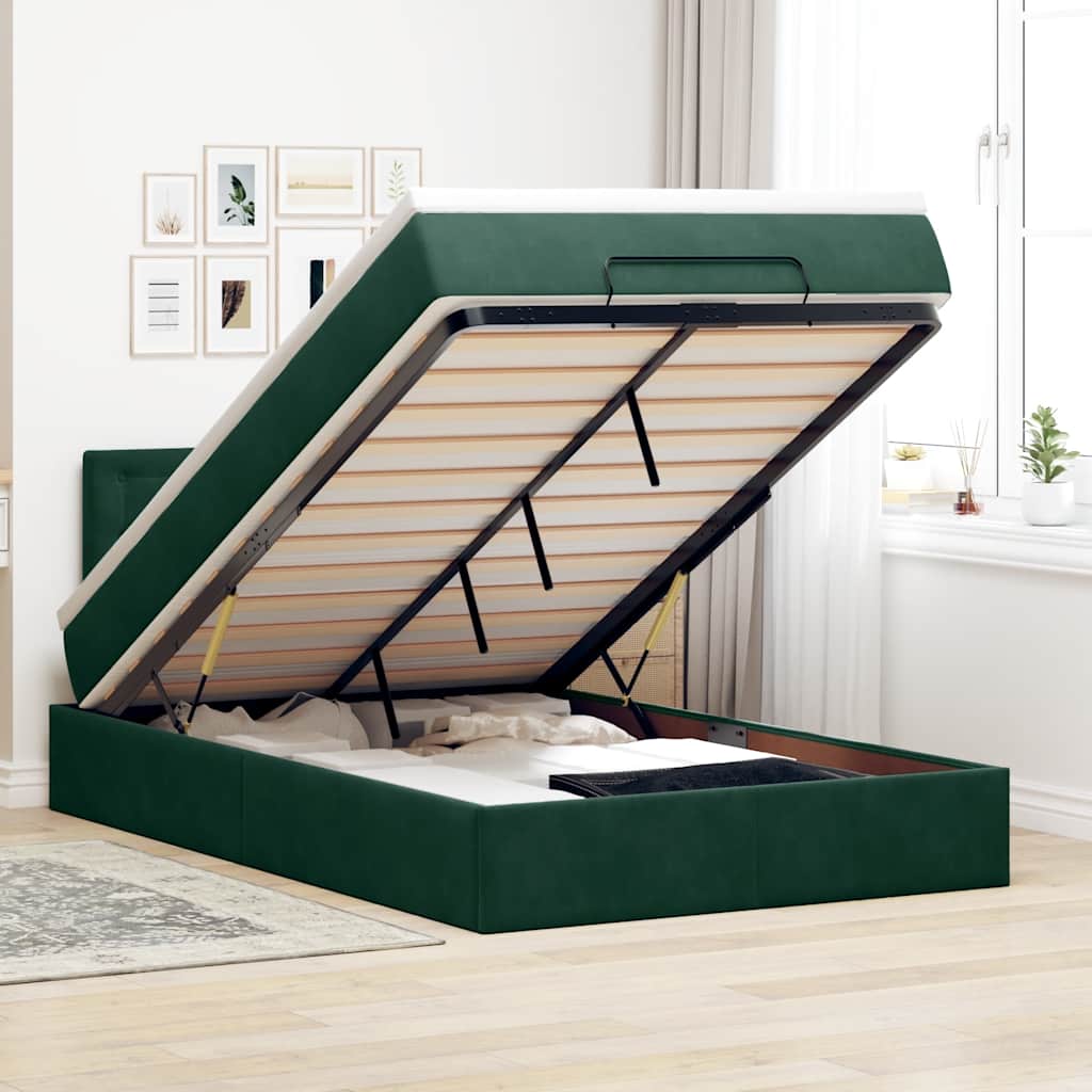 Ottoman-Bett mit Matratze Dunkelgrün 120x190 cm Samt