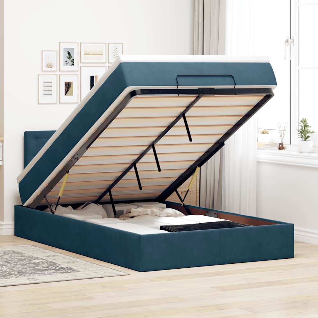 Ottoman-Bett mit Matratze Dunkelblau 120x190 cm Samt